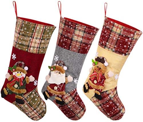 Toyvian Божиќни чорапи, 3 парчиња Божиќно дрво што висат чорапи Божиќна вечер, присутни торби, бонбони торбичка за украсување на новогодишни