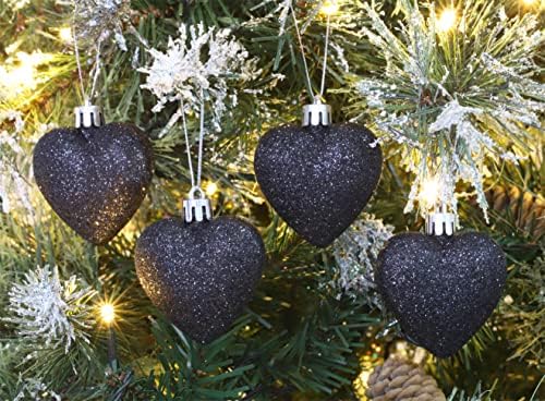 8 x 60мм црни сјајни украси во форма на елка во форма на срце