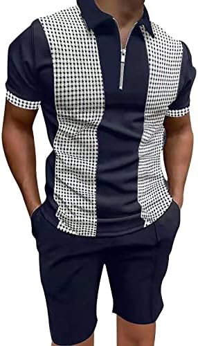 Машка кошула и шорцеви поставени 2 парчиња летни облеки модни обични атлетски блок -блок -шорцеви