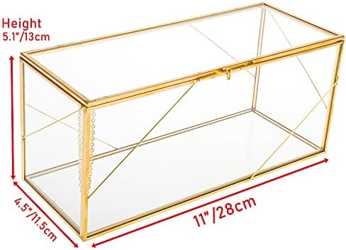 Highfree рачно изработена стаклена картичка со златна линија, Голем златен правоаголник геометриски терариум, чиста кутија за приказ
