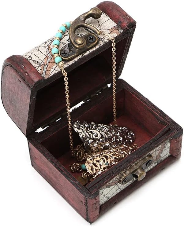 SEEWOODE AG205 Дрвени Пиратски Мапа Накит Кутија За Складирање Држач Гроздобер Богатство Градите Подарок Кутии