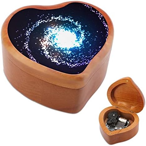 Вселенска галаксиска маглина Вортекс дрвена музичка кутија за ветровито во форма на срцеви кутии за печатени музички кутии за роденден на годишнината