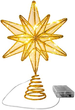 Веи-Тајна Новогодишна Елка Топер Ѕвезда Украси, 7,8 инчи Вметнати Железо Божиќ Светла Декорација, со 20 ПРЕДВОДЕНИ Монистра Златни