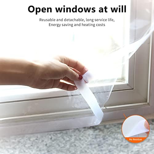 Комплет за изолација на прозорецот 47 '' x 63 '', пластика за прозорец за зимбизирање, прилагодлив TPU со кука лента погодна за