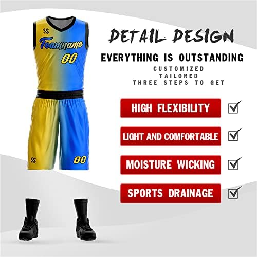 Прилагодено градиент Комплет за кошарка со печатење на тимот и број Персонализирана спортска униформа за мажи/млади