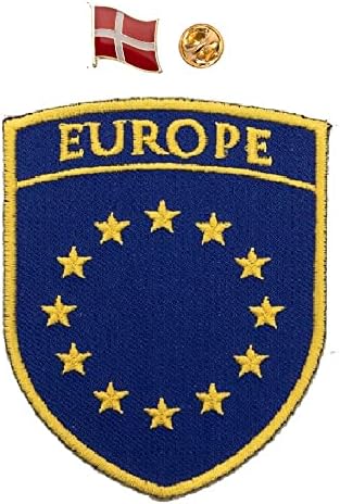 А-Еден Брух со знаме на Данска + Европска унија залепче за паста, везена лепенка за знаме на земја, издржлива лепенка, значка за знаци