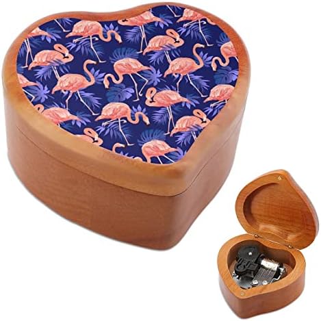 Фламинго птици и тропски лисја пошумени музички кутии гроздобер врежана срцева музичка кутија подарок за Божиќен роденден на годишнината