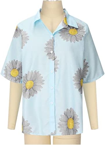 Девојки кошула со краток ракав есен лето 2023 облека редовно вклопување копче надолу по графичка лежерна блуза за дами 4L 4L