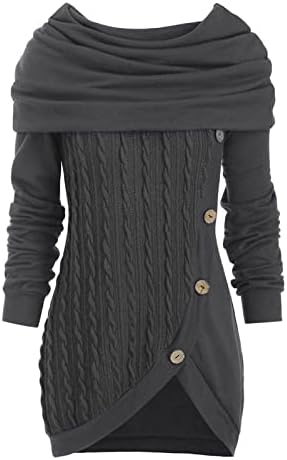 Женски симпатични џемпери плус големина на вратот со долги ракави цврсти шишиња асиметрични врвови на џемперот Божиќ