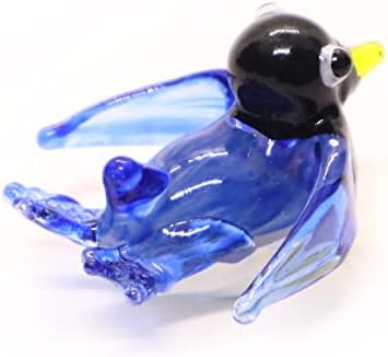 Changthai Design Tiny 1¼ Долго сино лизгање на фигурата на стомакот пингвин - минијатурно разнесено стакло стакло Антарктик морски
