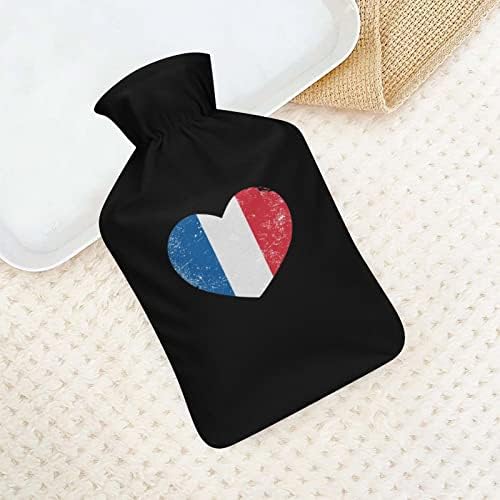 Франција срце ретро знаме шише со топла вода симпатична гумена топла вода торба со покривка за олеснување на болката топла компресија
