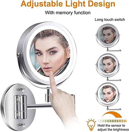 Зголемување на огледалото за шминка на Gruni Walls, 1x/10x зголемувачки вртливо со двојно еднострано суета огледала за USB кабел за бања