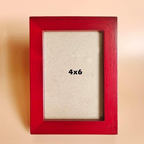 Kele Model 4x6 Рамки за слики црвено цврсто дрво рамка, пластична табела или wallид. Отворање на прозорецот 3.5x5,5 инчи.
