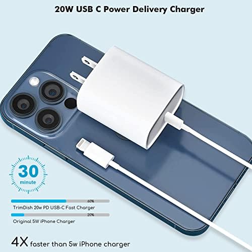 Брз полнач на iPhone, 20W USB C приклучок за испорака на електрична енергија со приклучок за полнач со wallидови со 6ft до молња кабел за