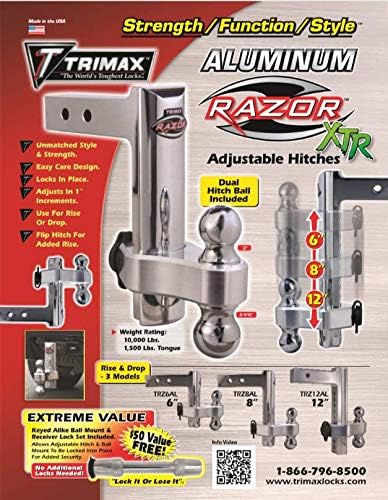 Trimax TRZ12AL 12 Премиум алуминиум прилагодлив метеж со двојна топка за метеж и заклучување на приемникот T3