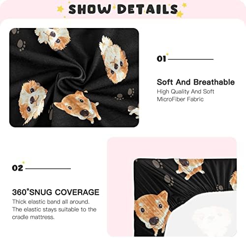 Алаза симпатично кученце кученце печати животински креветчиња за креветчиња опремени листови за басинет за момчиња бебе девојчиња