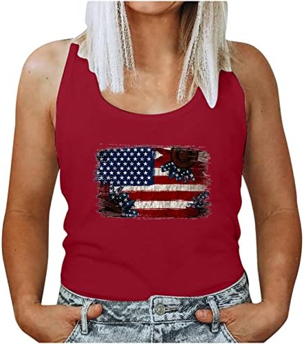 Кошули на 4 јули за жени летни ракави без ракави врвови на Ден на независност Патриотска маица Американски резервоар за знамиња