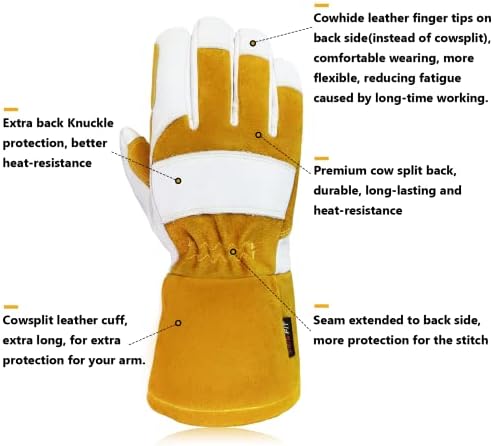 Интра-фит-кравјо заварување на ракавици со долга манжетна, EN388-2132X, EN407-413X4X, EN12477 Тип А.