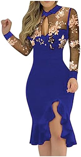 Јајаја летен есен цветна графичка графичка ракав, дупе, тенок туничен каросек фустан од камизол за жени bv