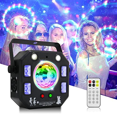 Amki DJ Disco Lights, 15 очи RGB Party Lights Stage Light By DMX512 Контрола, звук активиран LED образец Строб светла за забави во