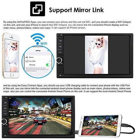 Двоен Дин Автомобил Стерео Компатибилен Со Apple Carplay, 7 инчен Android 10 Екран На Допир Автомобил Радио Поддршка GPS Навигација Bluetooth