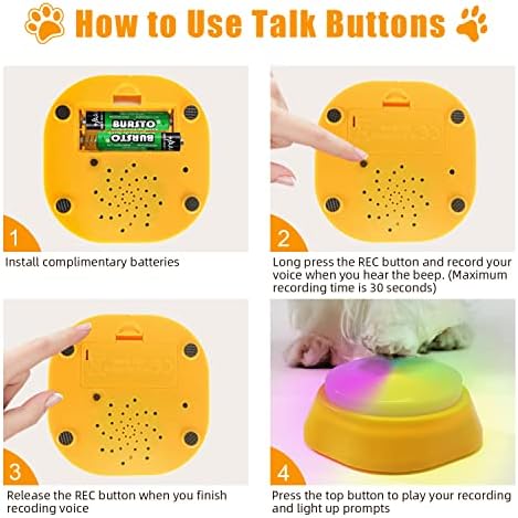 Копчиња за кучиња за комуникација, Подароци за обука на миленичиња за обука за почетници, копчиња за обука за разговори за кучиња, копче за снимање на глас од 4 бои