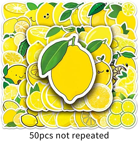Налепници за овошје од лимон - 50 парчиња цртан филм водоотпорни решенија DIY за партиски материјали ПВЦ декорација за подарок за лаптоп
