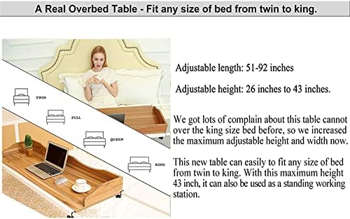 Unicoo - Преголема табела со тркала за целосна/кралица/кралски кревети Висина и ширина прилагодлива тркалачка биро за тркалање медицинска