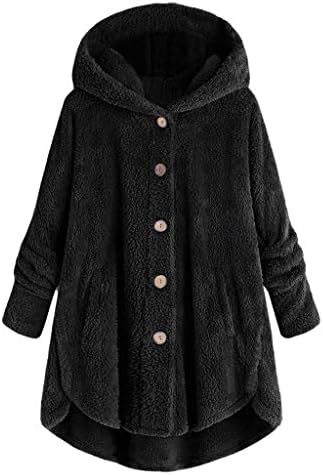Женски зимски палта плус големина на копчето плишани врвови со капи, лабава кардиганска волна палто палто