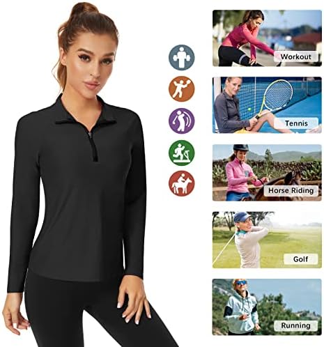 Women'sенски голф кошула со долг ракав 1/4 Познати влезови тениски кошули кои трчаат пешачење на отворено врвови