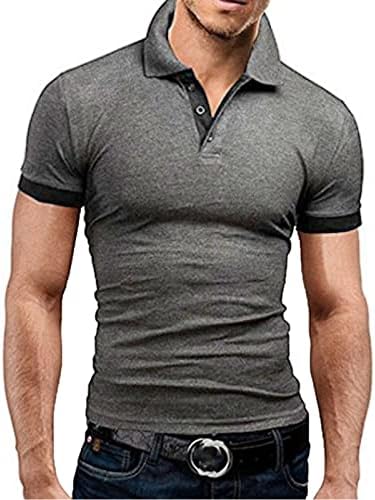 Машки кошули Rtrde Кратки ракави Кратки обични тенок кошули за контраст во боја на маици маици Поло кошули