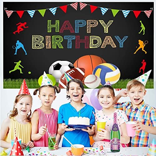 Среќен роденден во позадина банер спортска тема фотографија за фотографирање детска забава за забава 7 × 5ft градинка Декорација