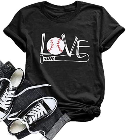 Womenените Бејзбол кошула сакаат бејзбол маичка симпатична графичка бејзбол графички врвови летни обични кратки ракави маици за одмор