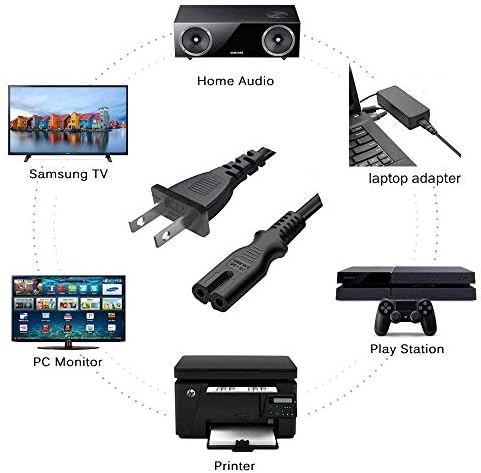 DTK 5 FT / 1.5M IEC 60320 IEC-320-C7 Моќ за напојување за Toshiba JVC Vizio Tcl Hisense TV, Sony PS3 PS4, Xbox One X / S, 2 Solt C7 Заменски кабел за замена црна боја 2 пакет
