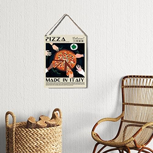 Смешен кујнски знак декор пица дрвен знак плакета wallид што виси постери храна уметнички дела 8 ”x10” модерна декорација на кујна
