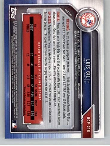 2019 Bowman Chrome Properces BCP-218 Luis Gil New York Yankees RC RC Rookie MLB Бејзбол Трговска картичка за тргување