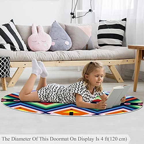 Llnsupply 4 ft круг килим за игра со низок куп, уметнички геометриски хуихол шема бебе ползи подни душеци игра игра ќебето новороденче деца тепих