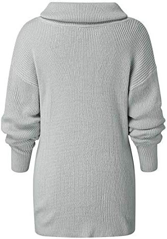 Џемпер плетено трикотажа, обична женска џебна мода o-вратот на врвот на цврстиот џемпер на рамо, женски палта за џемпери, долги џемпери
