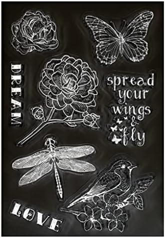 Ddoujoy Цвеќиња Пеперутка птица змеј сонувам со сон, јасни марки за декорација на картички и белешка за книги за DIY 3020947