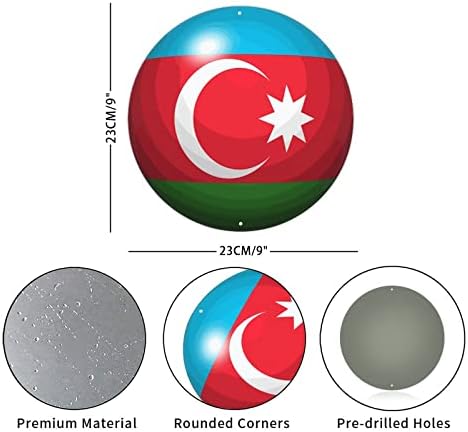 Тркалезен метален калај знак Азербејџан Земја знаме патриотски постер за патување рамен знак гроздобер венец знак метал уметност отпечатоци