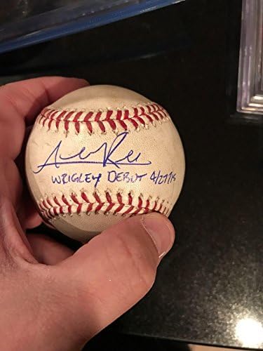 Адисон Расел Коцки испишани деби на Вригли потпишана игра користена бејзбол МЛБ Холо - МЛБ автограмирана игра користена бејзбол