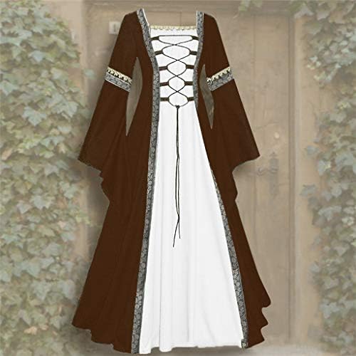 Копимел космејл женски подот гроздобер фустан готски должина женски фустан летен туничен фустан ренесансен средновековен костум каки