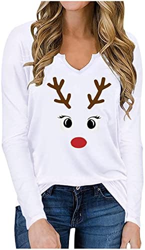 Грди Божиќни кошули ирваси за жени Симпатична кошула пуловер улична облека екипаж на екипаж со долг ракав одморен лабава блуза
