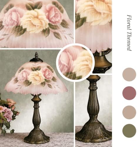 Допир на класа Бекалин, ламба за маса - светло крем - обоена со рака - розово розово - осветлување на бирото за цвеќиња - старомоден