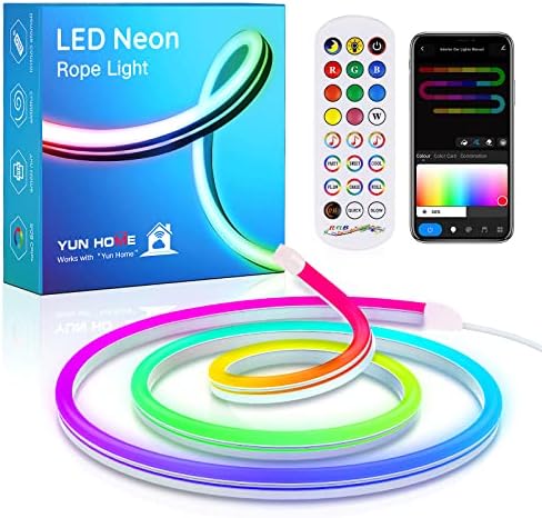 Kjoy LED лента Неон флексибилна светлина на јажето, 11ft/3,5m RGB неонски јаже светла со апликација и далечински управувач,
