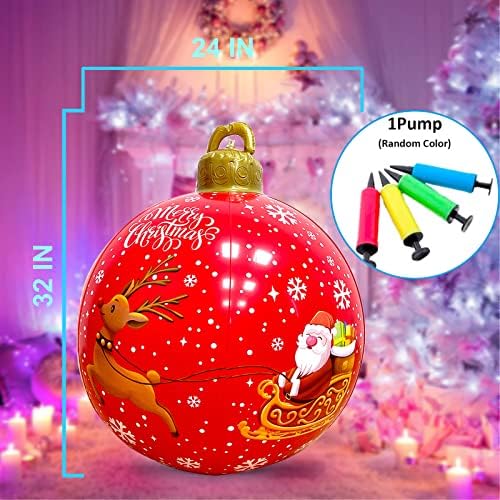 1 парчиња ПВЦ на надувување Божиќна топка со електрична пумпа за воздух, 24 инчи 16 бои далечински управувач LED светла, за декор на двор и