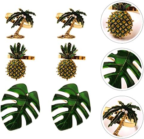 Inoomp 6pcs Декоративни салфетки прстени кокосово дрво ананас монстера дизајн на салфетки
