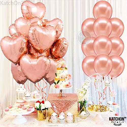 Балон За Срце од големо Розово Злато-Пакет од 20 | Фолија Балони Во Форма На Розово Злато Во Облик На Срце | Метални Розови Срцеви Балони | Балони