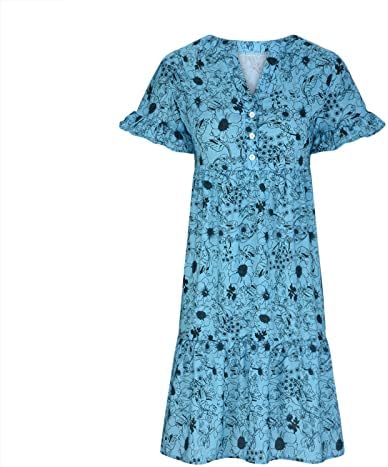 Letulенски летни фустани во 2023 година Боемски цветен замав миди фустанче предниот дел на вратот кратки ракави за руфлен слој а-линија