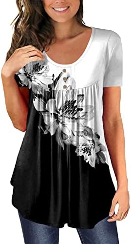 Женски врвови облечени летни летни кратки ракави Туника блузи слатки проточни маици удобни кошули лабави вградени врвови за печатење